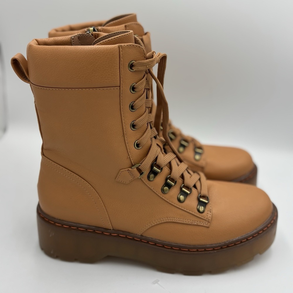 Sam Edelman Circus Vegan Combat Moto Boot Size 10‎ Camel Brown Tan